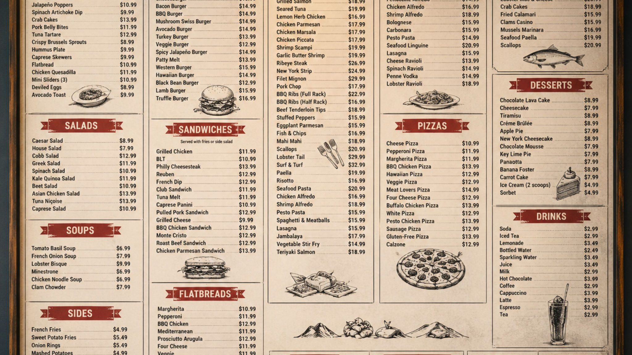 Large restaurant menu with too many options making decision difficult
