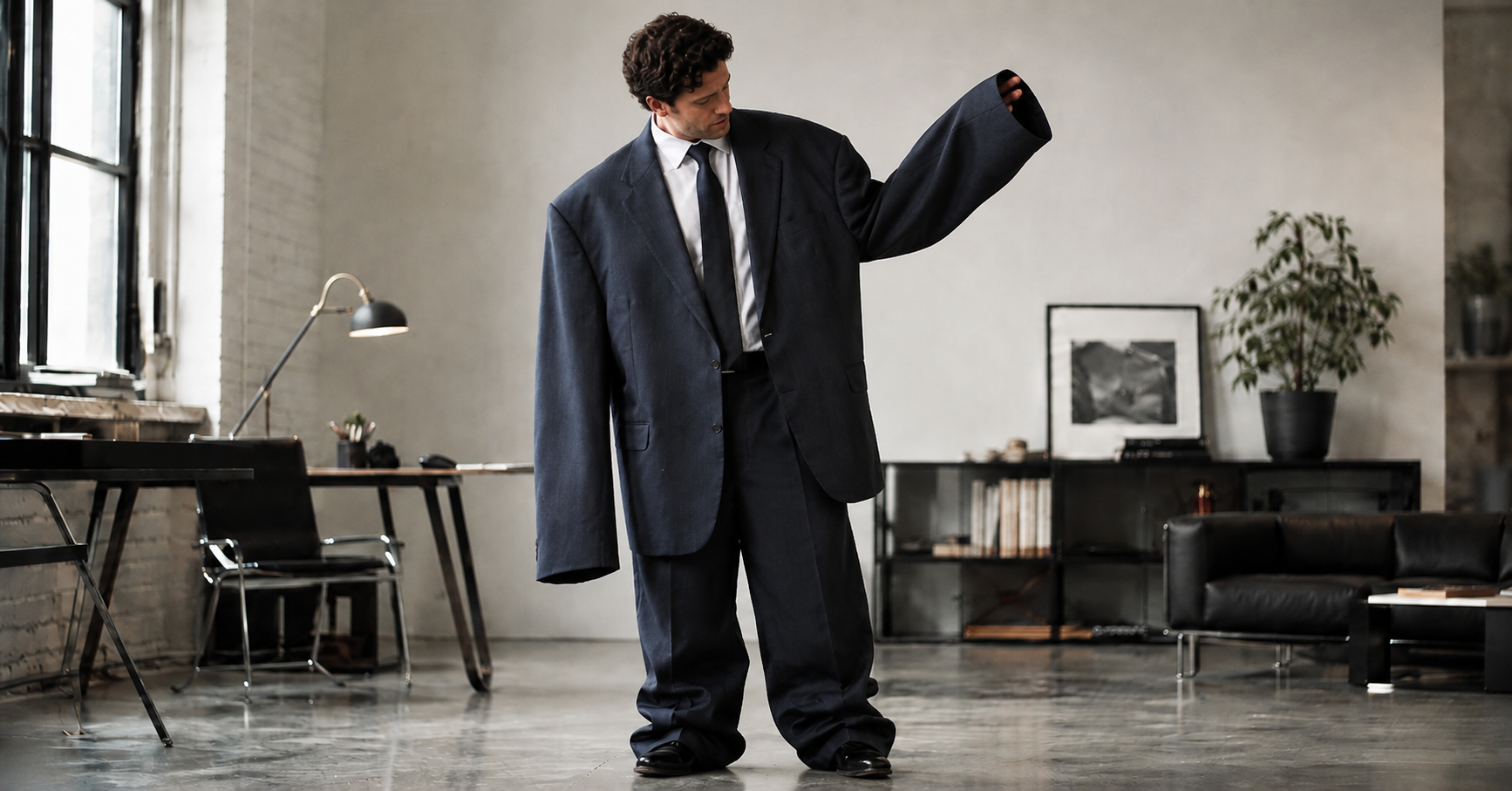 Business owner wearing an expensive but badly fitting suit, showing that good advice can still be wrong for the person or business using it.