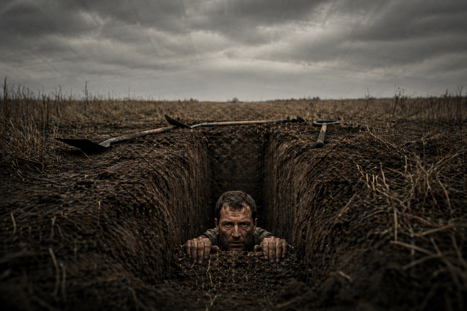 A person peering out of a hole in the ground symbolising getting stuck in details and losing sight of the bigger picture decision concept
